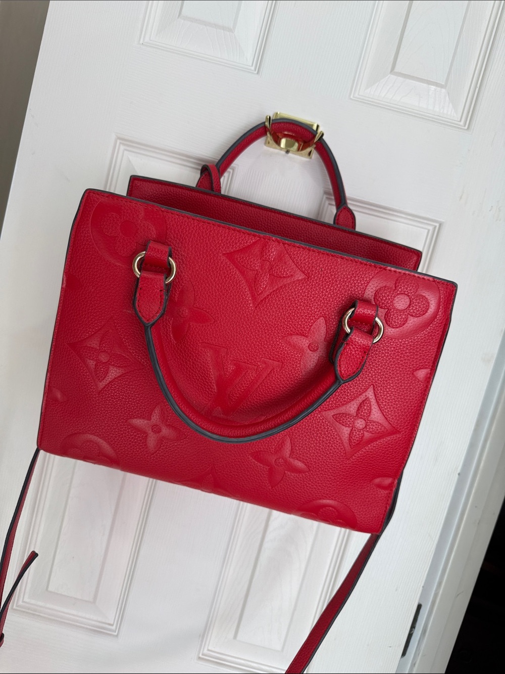 Red Embossed Leather Top-Handle Tote - Luxury Designer Style